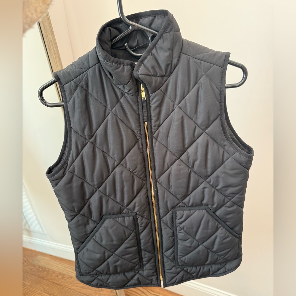 J.Crew Black Quilted Vest with Gold Zipper